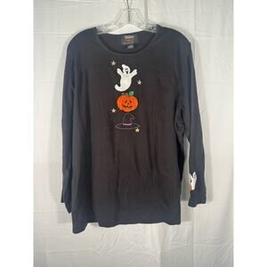 Y2K Studio Treat‎ Halloween Shirt Black Long Sleeve Pumpkin Embroidered Size 2X
